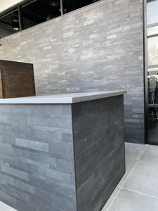 Slate Lite Nero [ black] used on wall and counter front