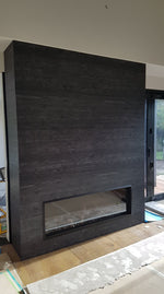 Load image into Gallery viewer, Yakisugi fireplace made with carbonised sibu laminate
